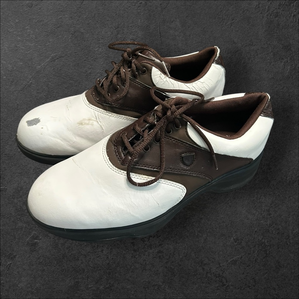 White & Brown Leather Golf Shoes – Size 9.5